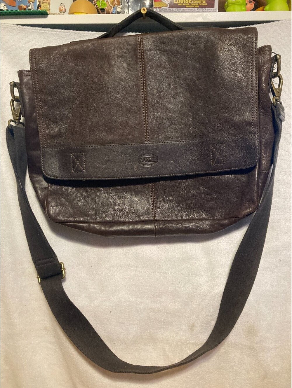 Fossil Mens Dark Brown Messenger Bag Crossbody Laptop Flap Briefcase M Leather